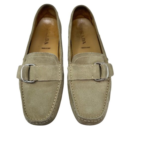 PRADA Driving Loafer MOCCASIN BEIGE SUEDE Womens 36.5 RUBBER SOLE 1D 3711 - Picture 3 of 11
